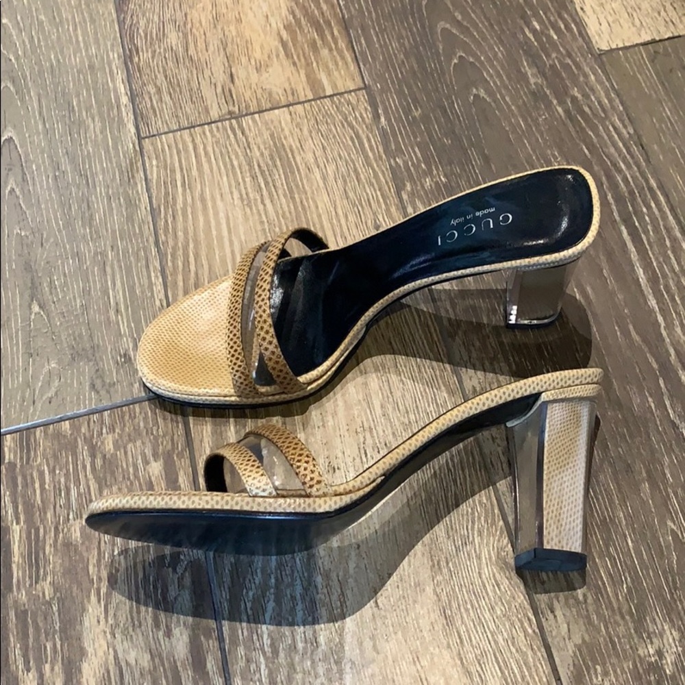 Gucci Beige and Black Open-Toe Sandal Mules - Picture 2 of 5